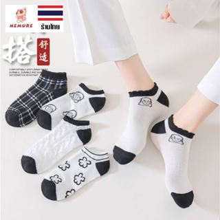 (W-189) ถุงเท้าข้อสั้น สีพื้น ขาว-ดำ เเฟชั่นผู้หญิง แบบมินิม…