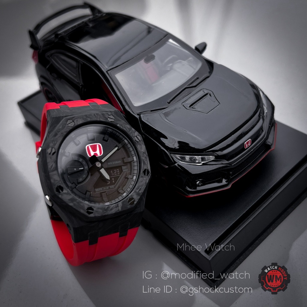 G-Shock Custom Honda RS Black Carbon Fiber Red Rubber Strap