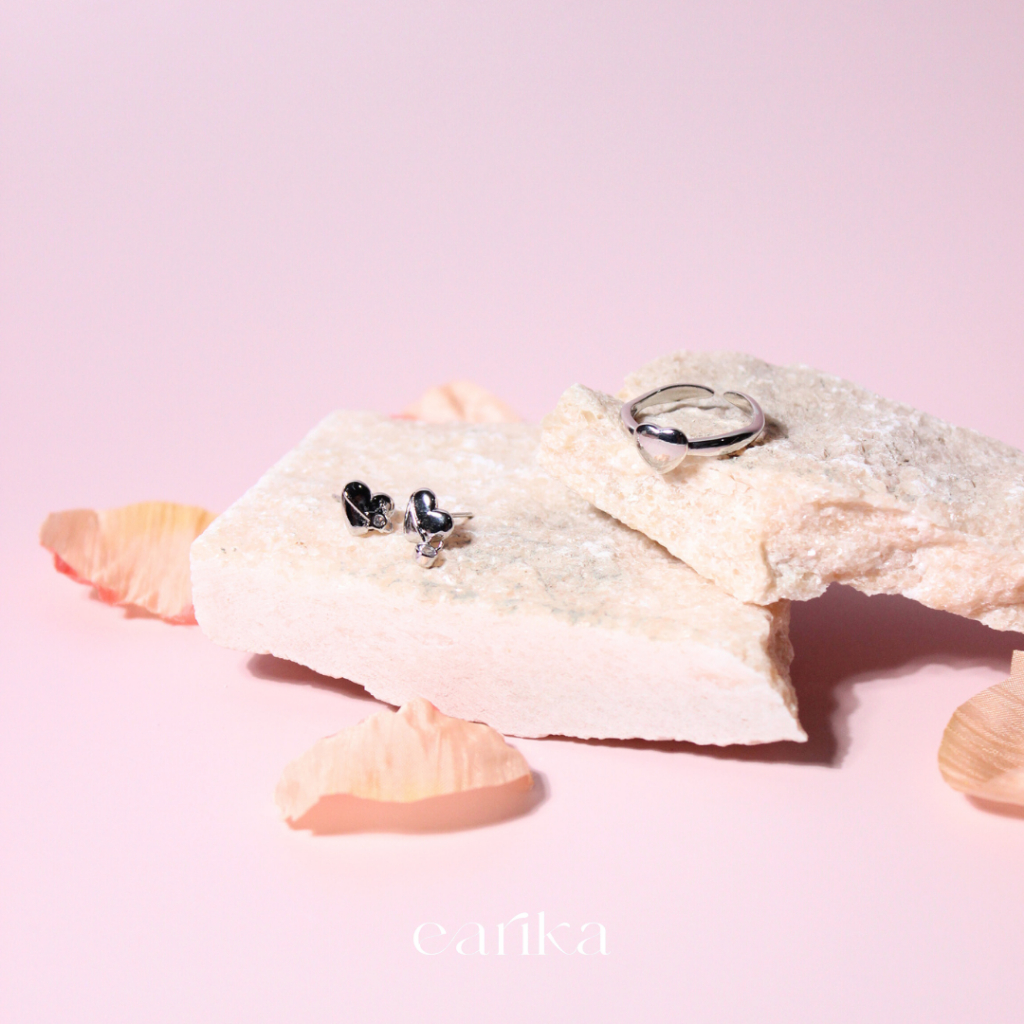 earika.earrings - soulmate soul set เซ็ตเครื่องประดับหัวใจต่างหูและแหวน เงินแท้ เหมาะสำหรับคนแพ้ง่าย