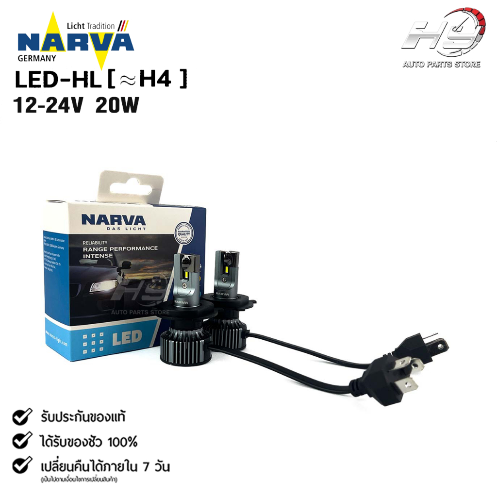 หลอดไฟรถยนต์ฟิลลิป PHILIPS NARVA LED H4 12-24V 20W รหัส LED-HL H4