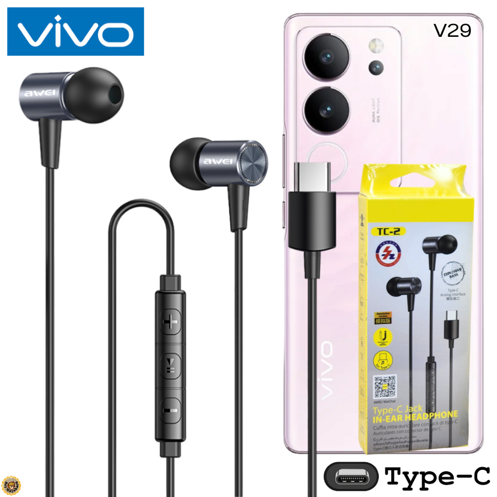 หูฟัง สมอลทอล์ค VIVO Type-C ไทป์ซี In Ear สำหรับ วีโว่ V29 เสียงดี เบสแน่น ปรับระดับเสียง ตัดเสียงรบกวน T2