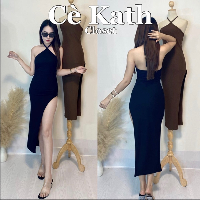 Cekath CD20เดรสยาวผูกคอแหวกลึก(พร้อมส่ง)