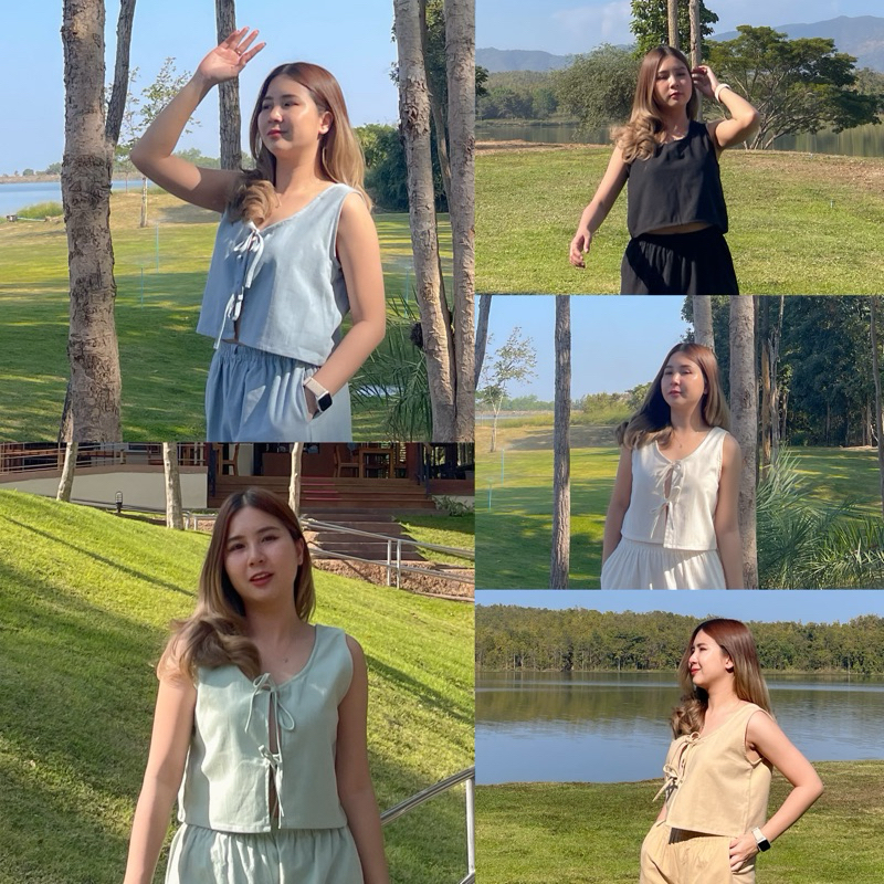 Paopao เสื้อกล้ามผูกเชือกอก ใส่ได้ 2 ด้านผ้าฝ้าย