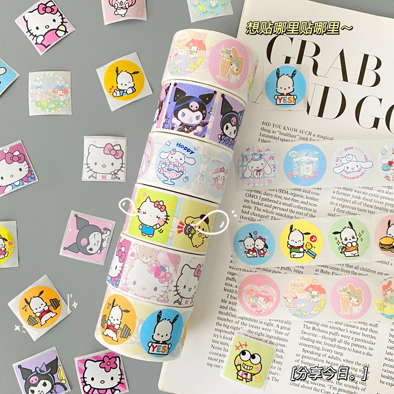 [500ดวง] ⭐️พร้อมส่งในไทย⭐️ ลายเยอะมาก สติ๊กเกอร์วงกลม ลายการ์ตูนน่ารัก เส้นผ่าศูนย์กลาง2.5cm.
