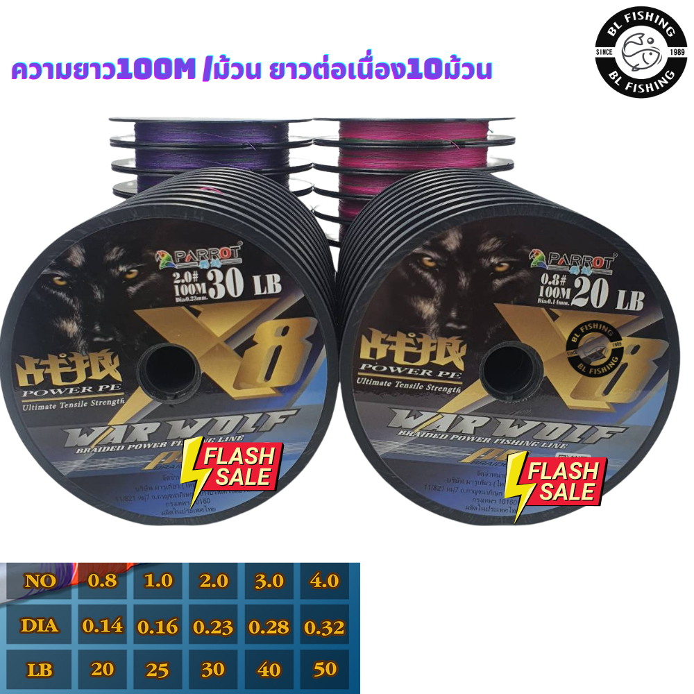 สายPEX8 สายพีอีหมาป่า ถัก8 ยาว100เมตร ราคาต่อม้วน!!!!