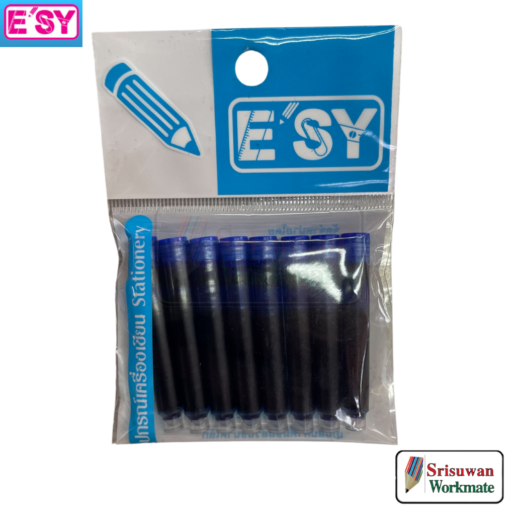 E'sy 8859153808191 หลอดหมึกเติมปากกาหมึกซึม บรรจุ 8 หลอด/แพค หมึกน้ำเงิน หมึกหลอด ไส้ปากกาหมึกซึม