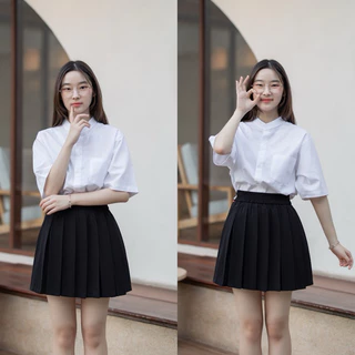 เสื้อนักศึกษาทรงบอย เสื้อคอจีน คอจีน ผ้าดิบอ็อกฟอร์ด ผ้าคอมทวิว SZ.36-50