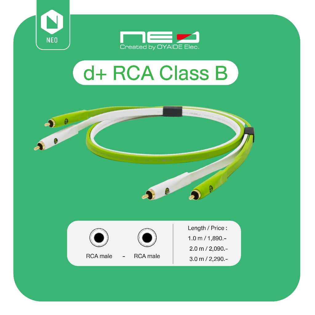 NEO™ (Created by OYAIDE Elec.) d+ RCA Class B : สายสัญญาณเสียงคุณภาพสูงสำหรับงานระดับอาชีพ (RCA male - RCA male)