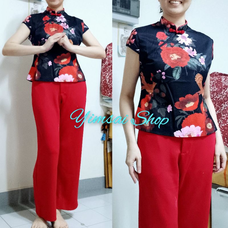 ป้าย Lawyer เสื้อกี่เพ้า ตรุษจีน พื้นดำลายดอก