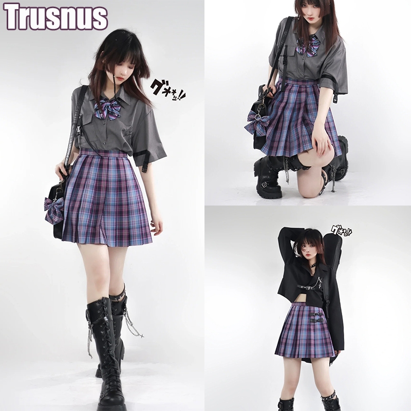 Trusnus กระโปรงพลี กระโปรงสีม่วง JK กระโปรงลายสก๊อต พร้อมส่ง