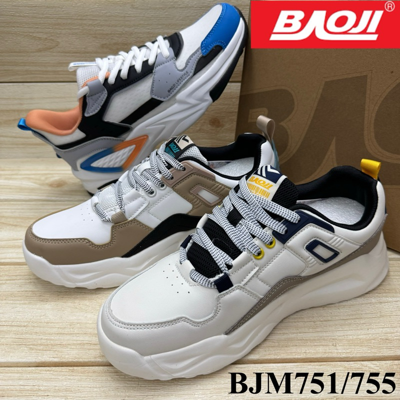 Baoji BJM 751 / 755 รองเท้าผ้าใบ บาโอจิ size41-45 ขาวส้ม/ขาวน้ำตาล/ครีมกรม ซย