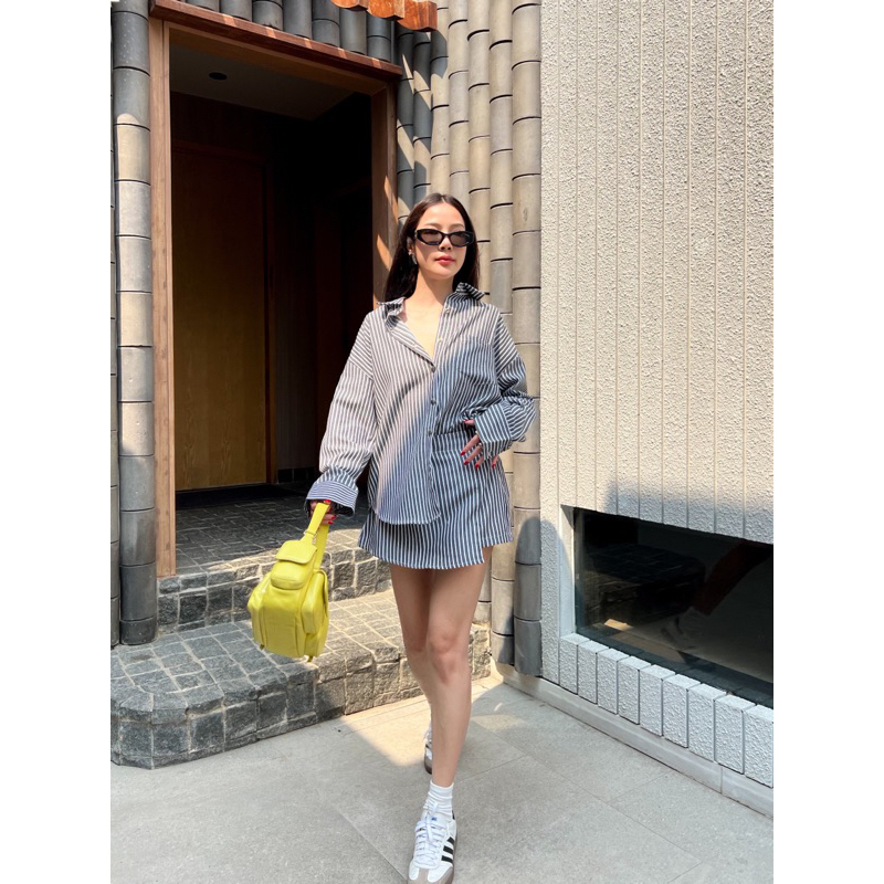 stripe04 เสื้อเชิ้ต oversized กระโปรง
