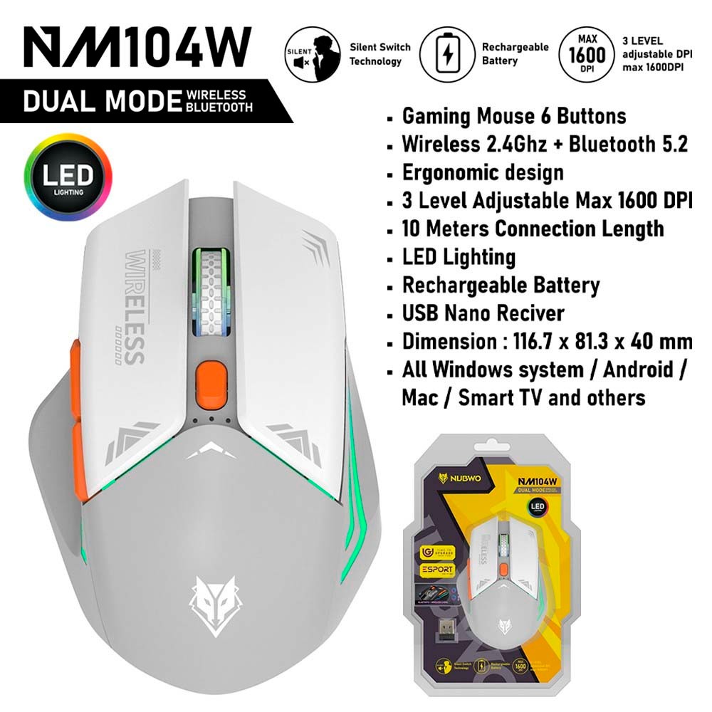 NUBWO MULTI MODE(2.4G/BT5.2)MOUSE รุ่น NM104W เมาส์ไร้สาย ไร้เสียงคลิก รับประกัน 1 ปี รูปที่ 5