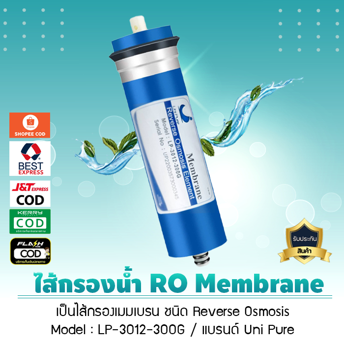 ไส้กรองน้ำ เมมเบรน 300 GPD RO Membrane (LP-3012-300G) ยี่ห้อ Uni Pure