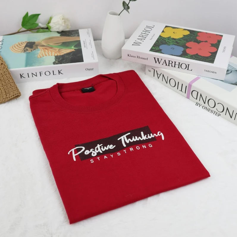 ผ้า cotton แท้ 100% [Super Soft] อย่างดี หนานุ่ม ใส่สบาย ไม่ร้อน ลาย Positive Thinking (no.232)
