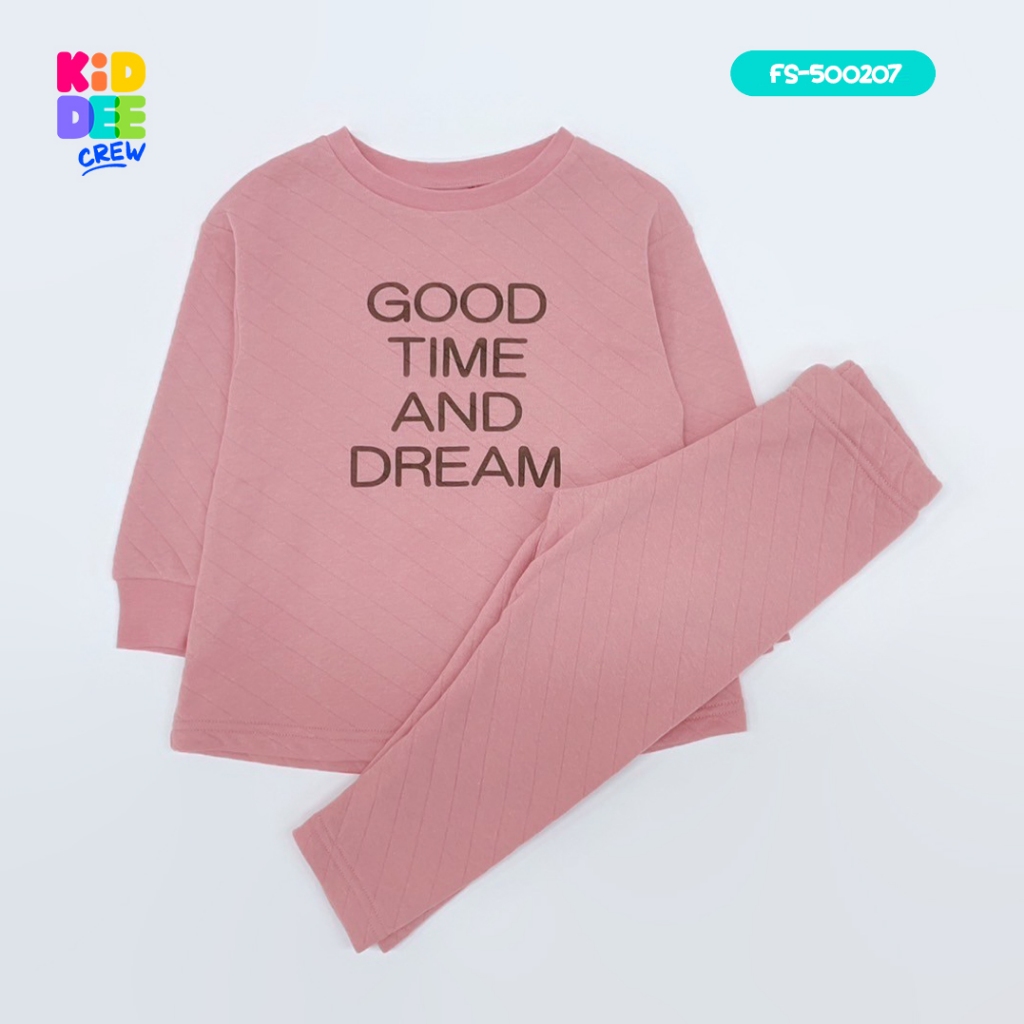 KiddeeCrew ชุดนอนเด็กสีชมพูส้มพิมพ์ ผ้าแซนวิช  เหมาะสำหรับเด็กอายุ 1-14 ปี