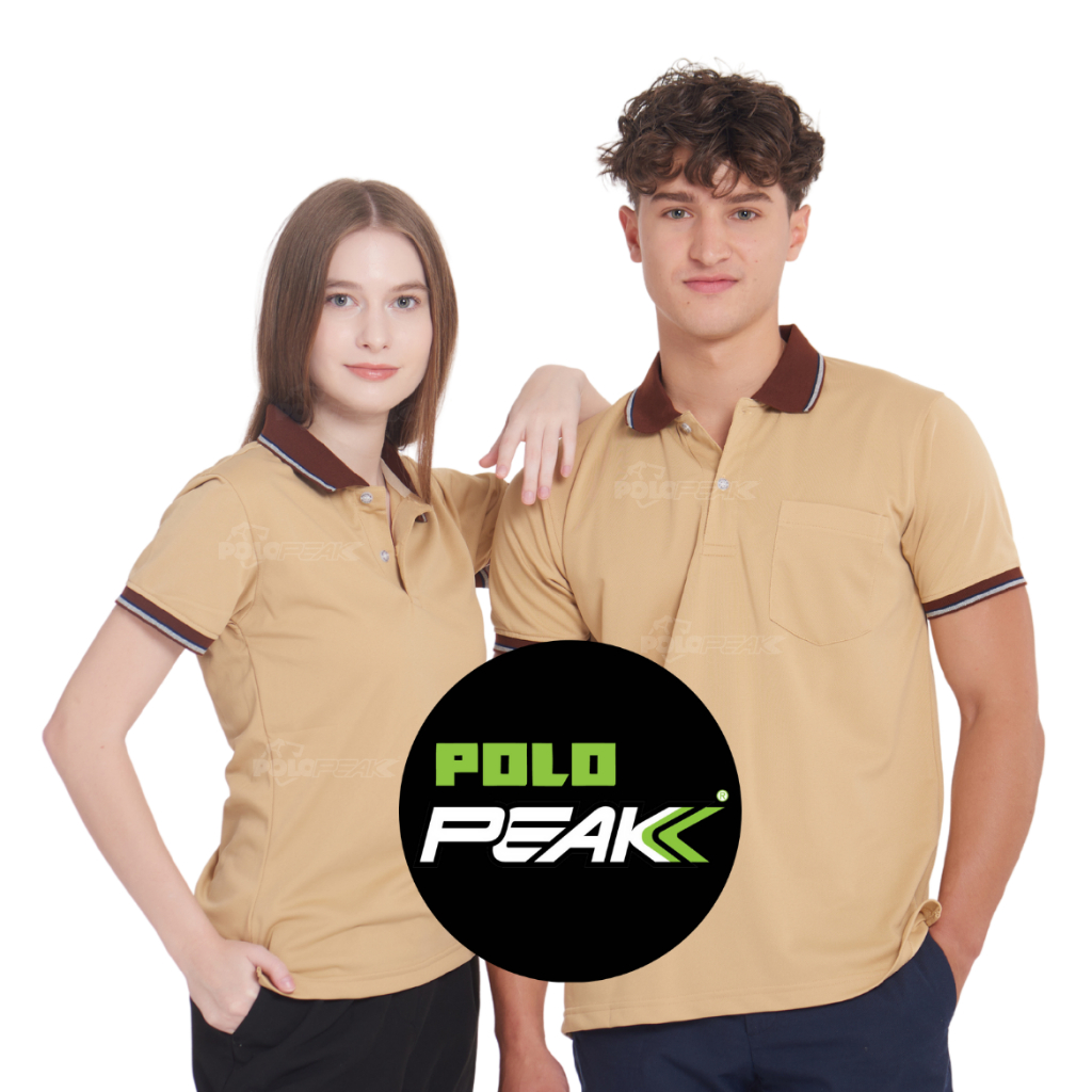เสื้อโปโลสีกากี ปกน้ำตาลริ้วท็อปดายเทา polopeak