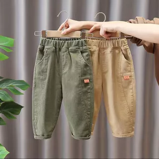 Babyonline(Y456)I3 (ส่งด่วน1วัน)กางเกงขายาวเอวสม็อคสำหรับเด็กผู้ชายสุดเท่ ผ้าแคนวาส นิ่ม ระบายอากาศ