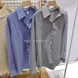 💖Dahong 💖เสื้อแฟชั่น เสื้อเชิ้ตสีน้ําเงิน ลายทาง สำหรับผู้หญ…