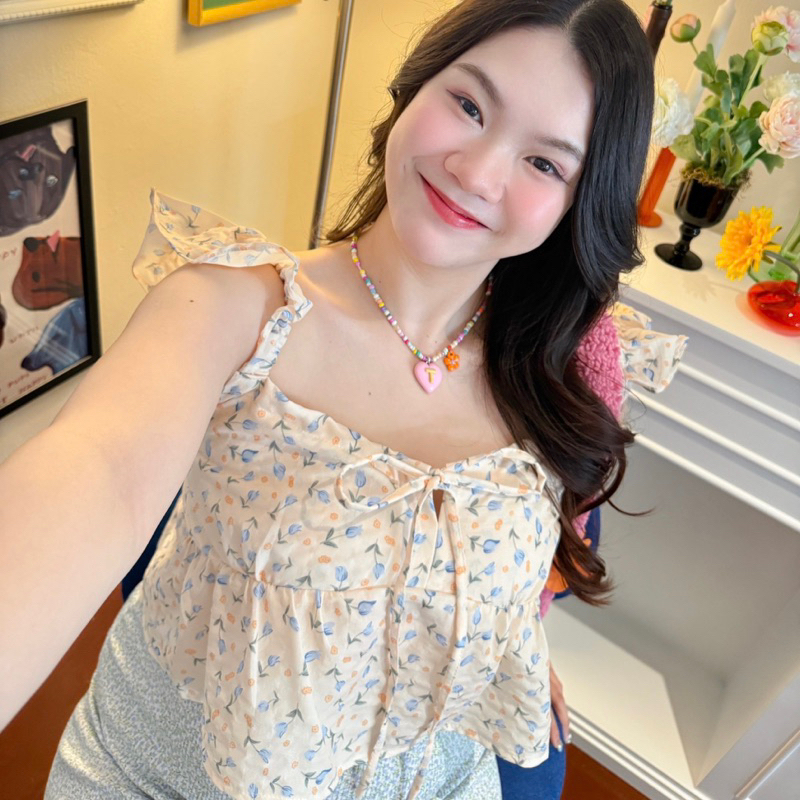 (-50% ลด150)[อก 36 - 44"] สายเดี่ยวแขนระบาย สาวอวบ-Tulips top