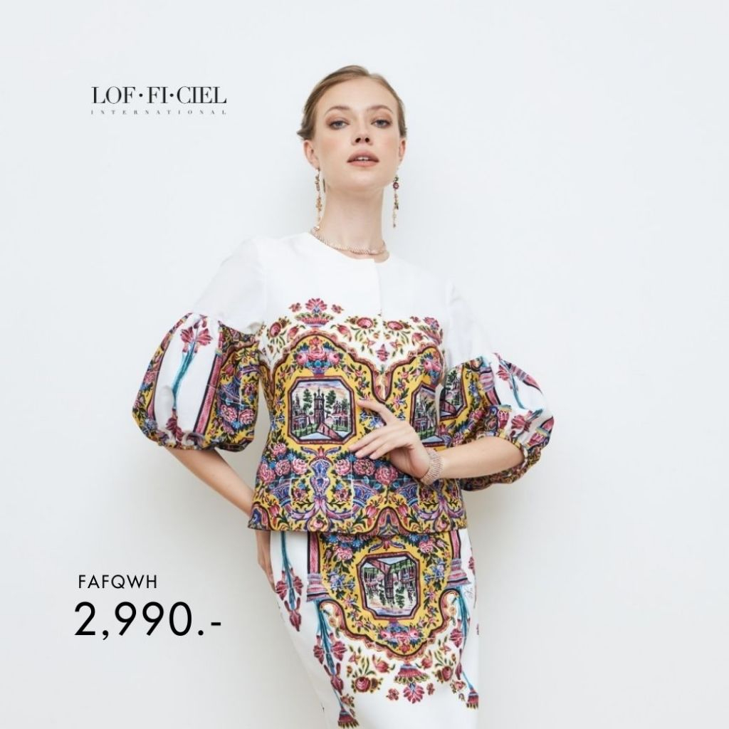 Lofficiel แจ๊คเก็ตผู้หญิง Persian แขนแต่งระบาย สีขาว (FAFQWH)