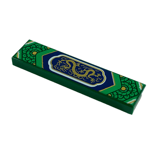 ชิ้นส่วนเลโก้ Lego Part Tile 1 x 4 with Gold Dragon in Green Frame with Scales Pattern (2431pb615) ราคา/ชิ้น