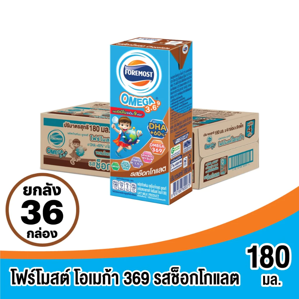 [ยกลัง] นมโฟร์โมสต์โอเมก้า รสช็อคโกแลต ขนาด 180 มล. x 36 กล่อง