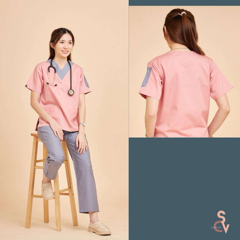 scrubvet: ชุดเสื้อสครับสีชมพูเทา (เสื้อชมพู+กางเกงเทา) ราคา ถูกที่สุด ดีลบีเคเค