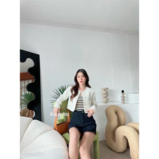 Acasey เสื้อสูทผู้หญิง Blazer Crop Tweed เสื้อคลุมทวิตแขนยาว สีพาสเทล น่ารักตะมุตะมิ