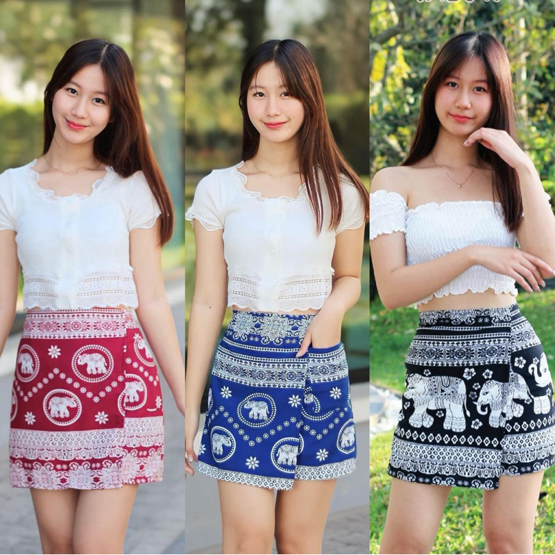 กางเกงกระโปรงลายช้าง (MARU) ผ้าไหมอิตาลี ผ้านิ่มลื่น ใส่สบายพร้อมส่ง
