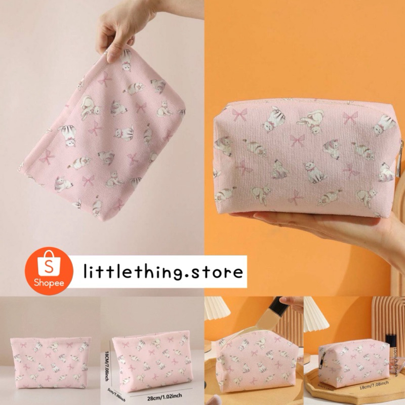 กระเป๋าใส่เครื่องสำอาง ลาย แมว และ โบว์ สไตล์ เกาหลี พร้อมส่ง