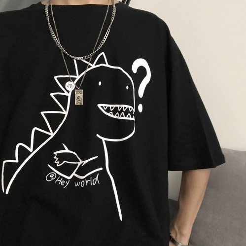 🌈เสื้อยืดคอกลม พิมพ์ลายแฟชั่น 2 สี ดำ ขาว