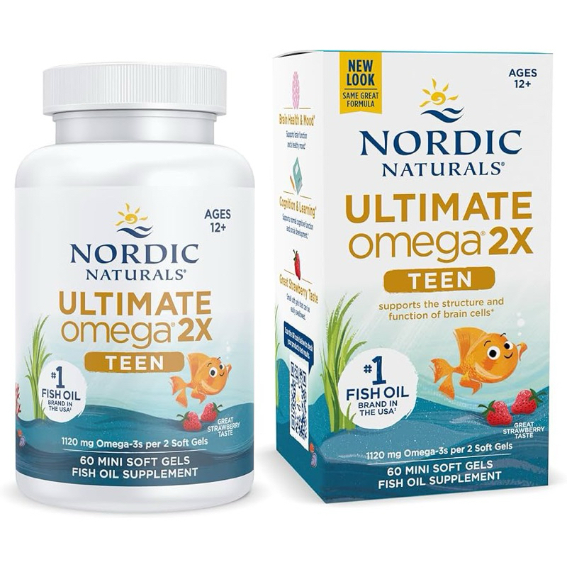 ⚡️แท้ 100 %🇺🇸⚡️ Nordic Naturals, Teen, Ultimate Omega 2X, Ages 12+, Strawberry, 60 Mini Soft Gels