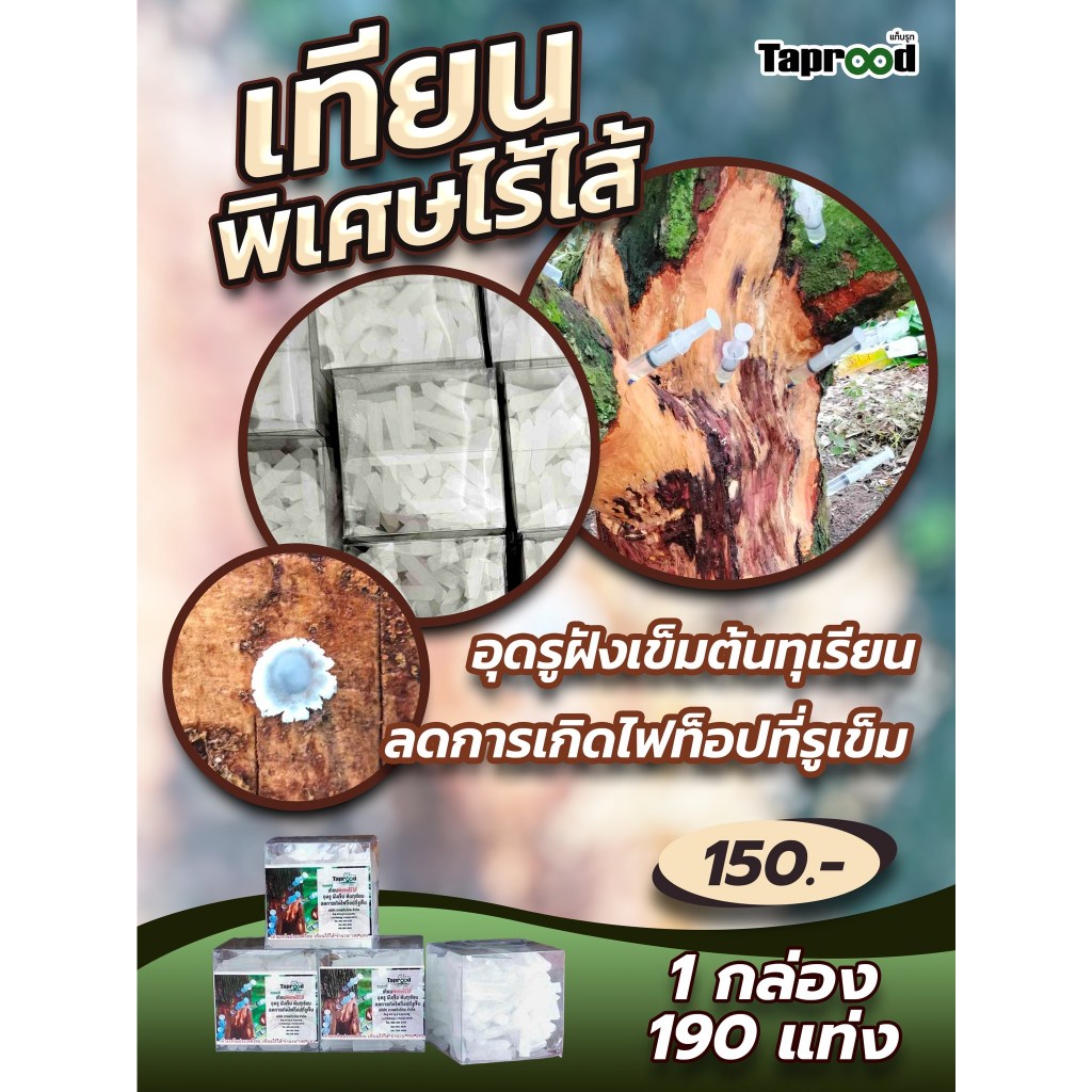 เทียนพิเศษไรไส้ จำนวน 190 แท่ง/กล่อง  อุดรูฝังเข็มต้นทุเรียน ลดการเกิดไฟท็อปที่รูเข็ม
