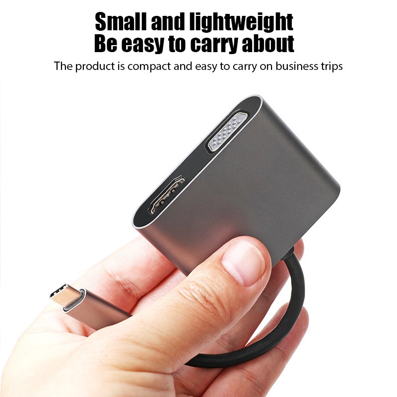 4 In 1 Hub 4K Type C to HDMI VGA USB-C อะแดปเตอร์แปลงวิดีโอ 1080P สําหรับ PC Laptop