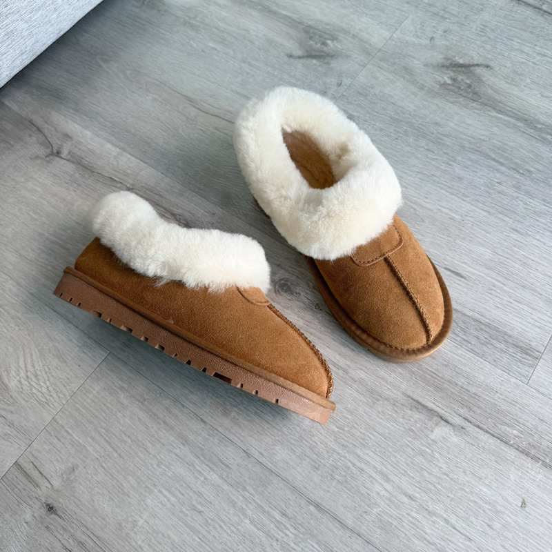 WEAR.SOUL #S559-Fur Round Suede Slipper รองเท้ากันหนาว หนังแท้ แต่งเฟอ เดินหิมะ