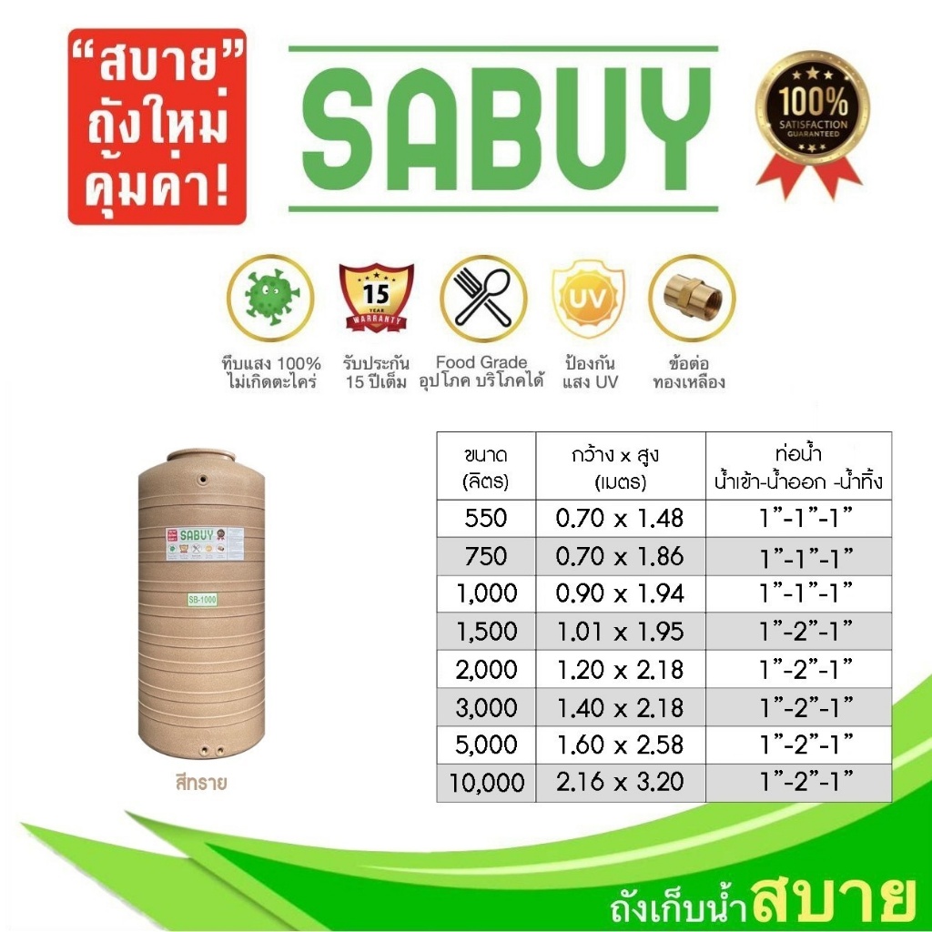 SABUY / ถังเก็บน้ำแกรนิต 300-10000 ลิตร (สีทราย เทา เขียว แดง)