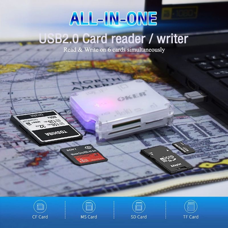 OKer  อุปกรณ์อ่านการ์ด All in one, USB 2.0 Card Reader / Writer รุ่นoker C-2001