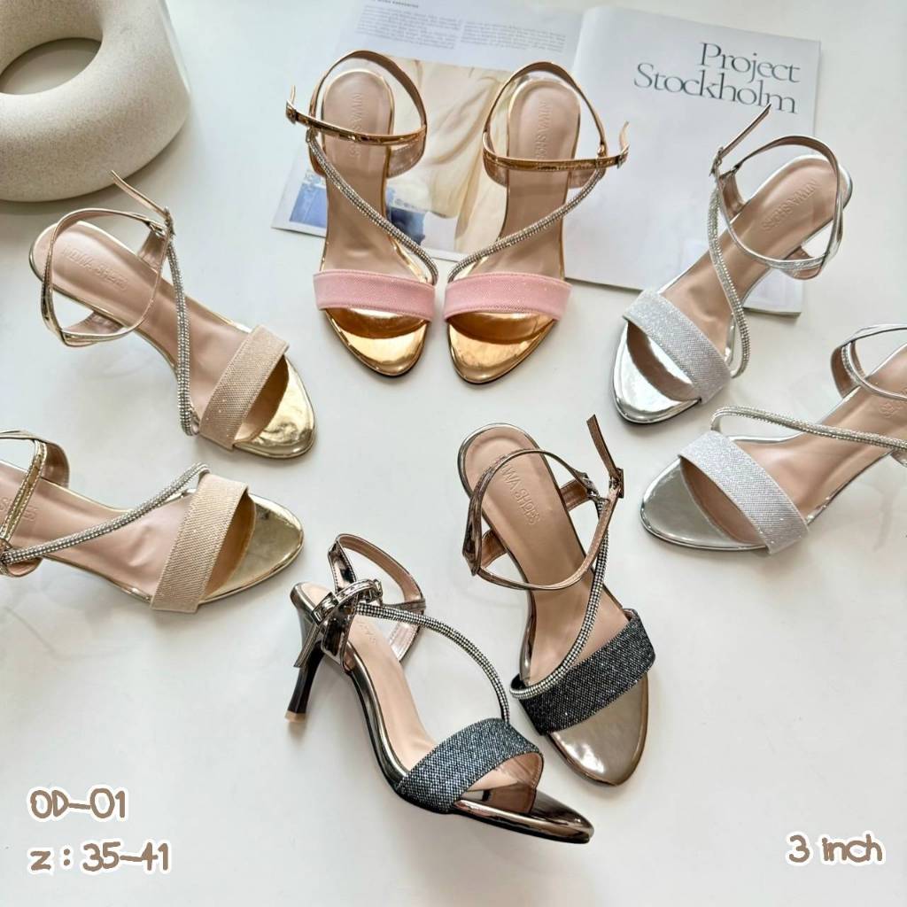 รองเท้า รัดข้อ คาดเส้นเพชร วิบวับสุดๆ รองเท้าแฟชั่น  รหัสสินค้า OD-01 NIWA SHOES