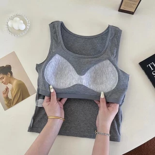 เสื้อกล้ามผ้าร่องผู้หญิง พร้อมบราตัวเดียวจบ ผ้ายืด ฟรีไซส์ พร้อมส่ง