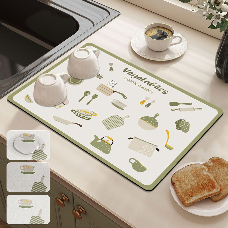 แผ่นระบายน้ํา ทรงสี่เหลี่ยม พิมพ์ลาย 40x60cm สีขาว แบบแห้งเร็ว สําหรับตกแต่งบ้าน ครัว