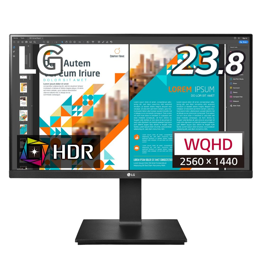 LG Monitor 24QP550-B 24 inch (60 cm) QHD (2K) 2560 x 1440 Pixels, IPS-sRGB 99%, Height Adjust, Pivot (2Way), Swivel, Display Port, HDMIx 2, 3 Side Slim Border, Black Color - 3 Yrs Warranty