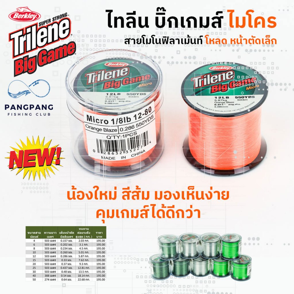 สายเอ็น เบิร์คเลย์ ไทลีน บิ๊กเกมส์ ไมโคร Berkley Trilene Big Game Micro สายโหลด หน้าตัดเล็ก ใส่รอกเล