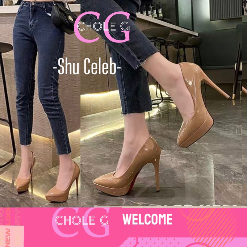 Chole G:SHU CELEB HEEL Shoes .size37-42 รองเท้าส้นสูง 12ซม. หัวแหลม(SH0082)