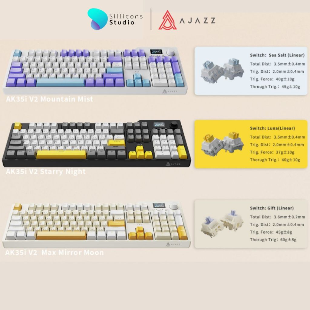 คีย์บอร์ดเกมมิ่ง Ajazz AK35i V2 TFT Screen Gasket Tri-Mod Mechanical Keyboard รับประกันสินค้า 1 ปี