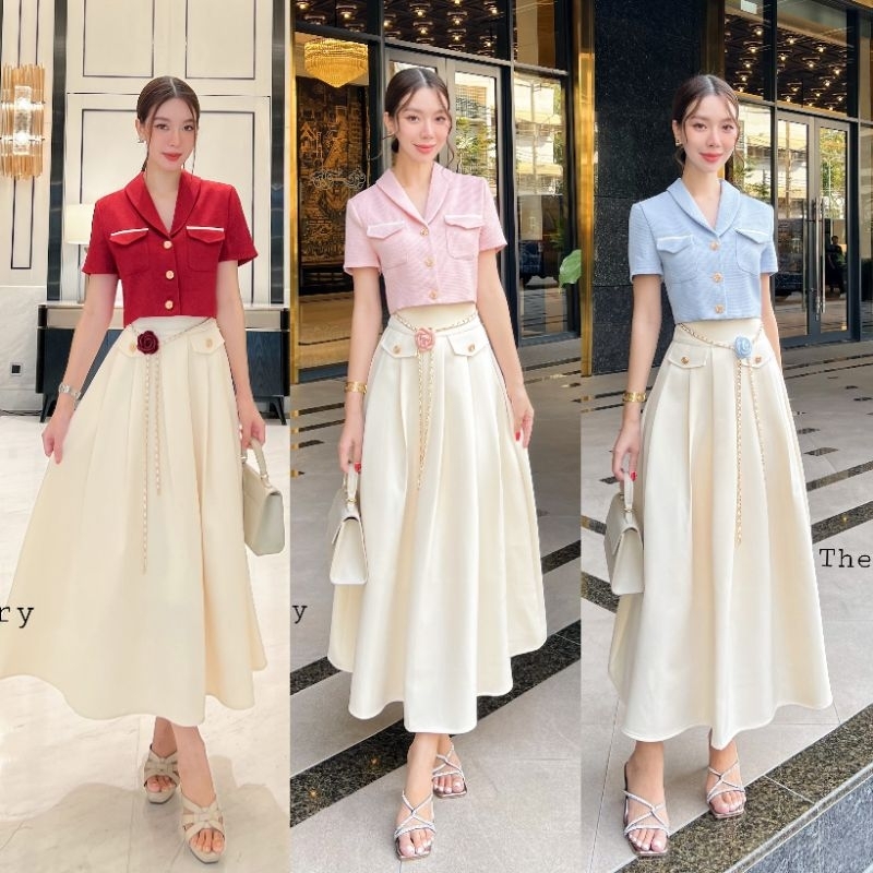 พร้อมส่งครบสี ครบไซส์/The Gallery ชุดเซ็ตเสื้อกระโปรงพร้อมเข็มขัด