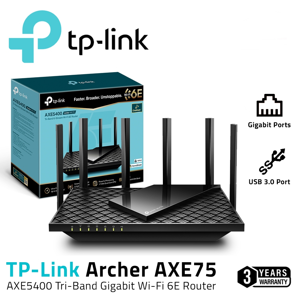 เร้าเตอร์แรงๆ TP-LINK (Archer AXE75) AXE5400 Tri-Band Wi-Fi 6E Router ความเร็วสูงถึง 5400 Mbps