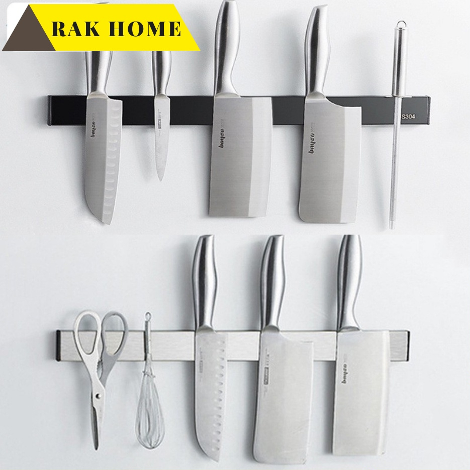 RAK HOME แม่เหล็กแรงสูงดูดเก็บมีด เก็บเครื่องมือช่างสแตนเลส304 ฟรีชุดกาวตะปูติดตั้งง่ายไม่ต้องเจาะ