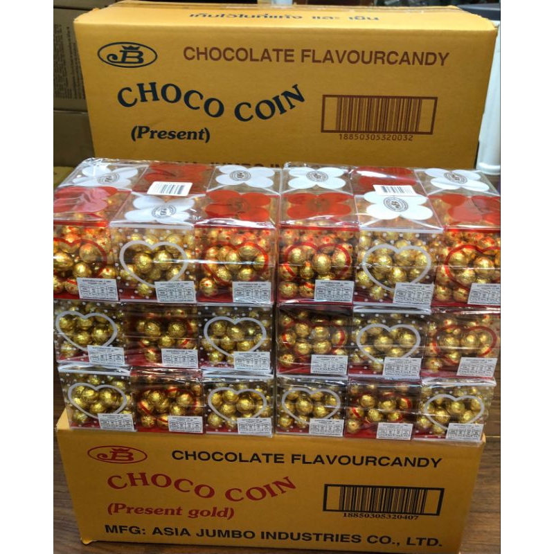 ยกลัง ช็อคคอยน์กล่องหัวใจ36กล่อง#chocco coinสีทอง#chocolate coinเขียวแดง