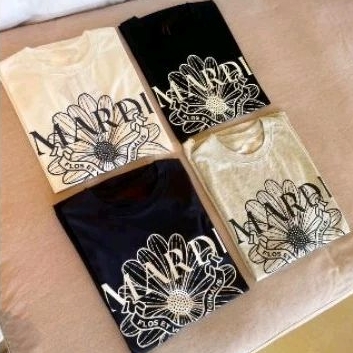 เสื้อยืดแขนสั้น สีดำและสีขาว Mardi ลายดอกไม้ ครบไซส์ เสื้อผ้าแฟชั่นผู้หญิง-ผู้ชาย